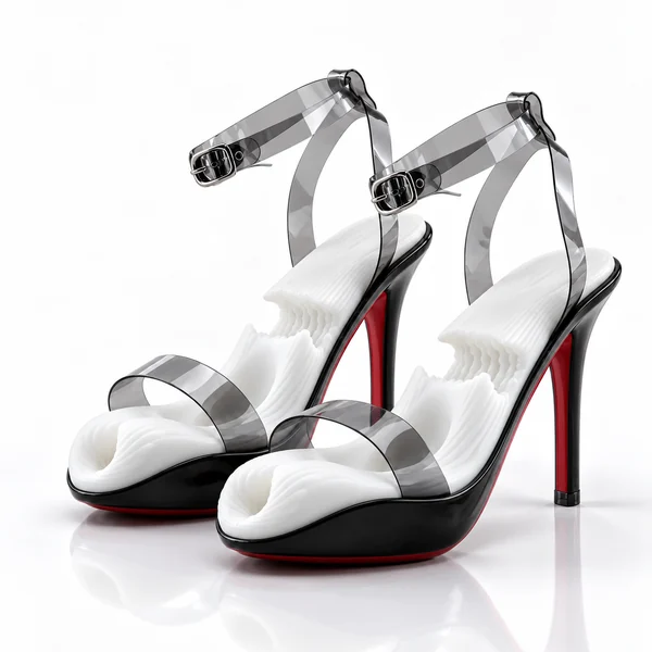 Designer Heel in Noir: pair on white, three-quarter view