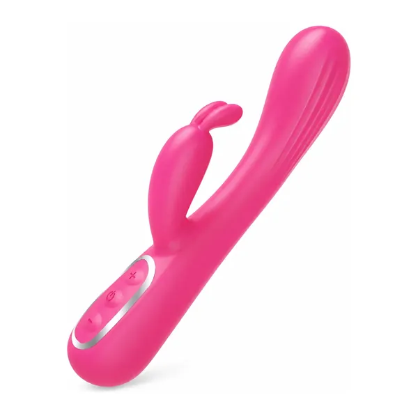 Rabbit G-Spot Dildo, pink silicone rabbit vibrator on white