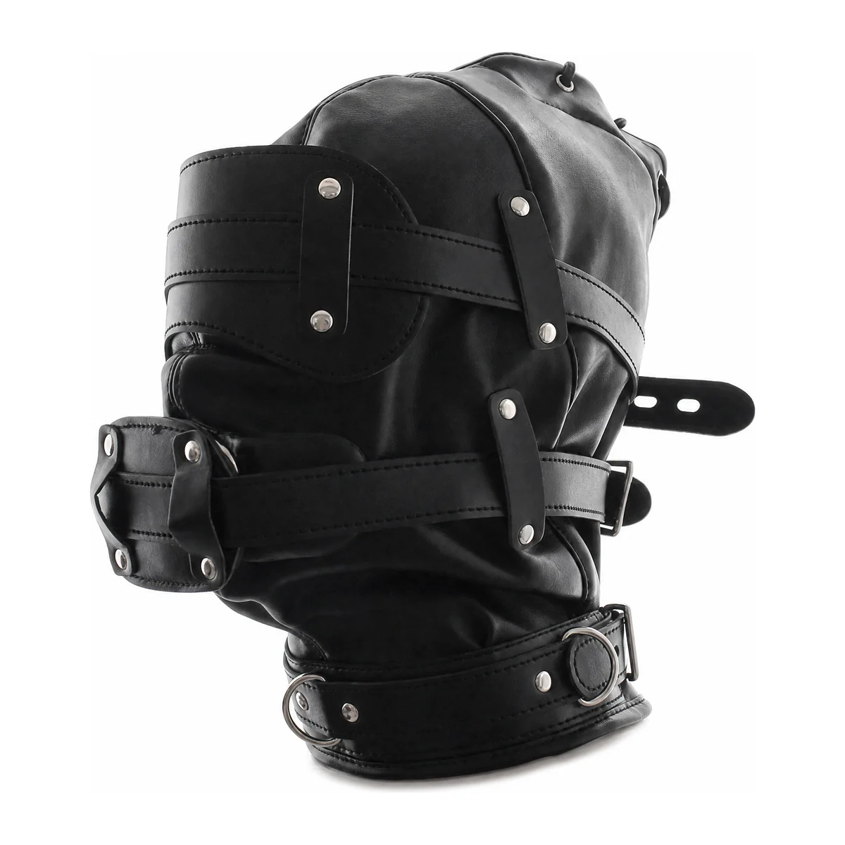 Leather Full-Face Hood, black leather hood with adjustable straps