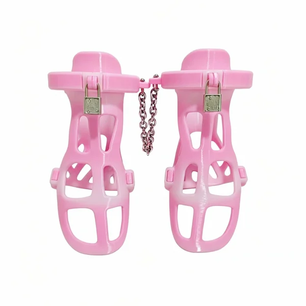 Pink–white gradient pair, front view with two padlocks and chain