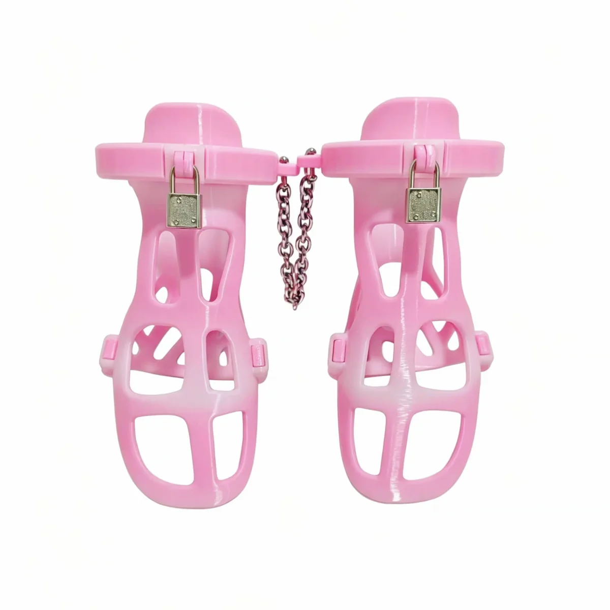 Pink–white gradient pair, front view with two padlocks and chain