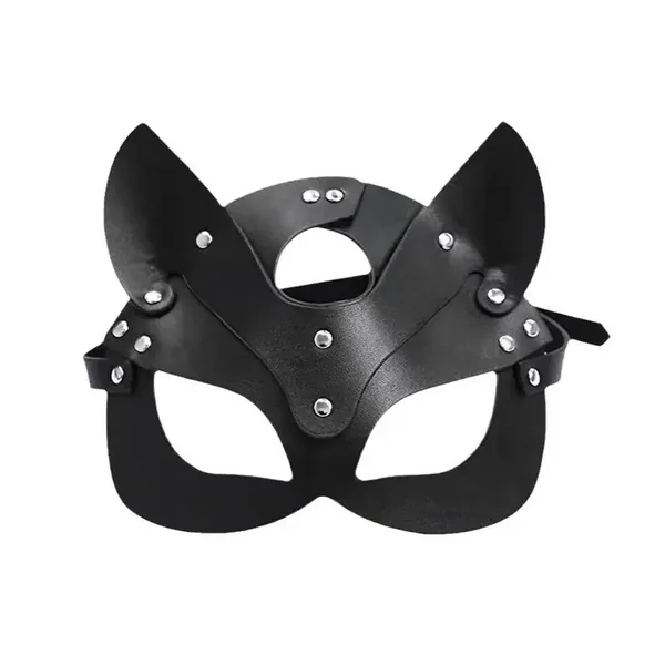 Masquerade Mask, black cat style with ears and rivets