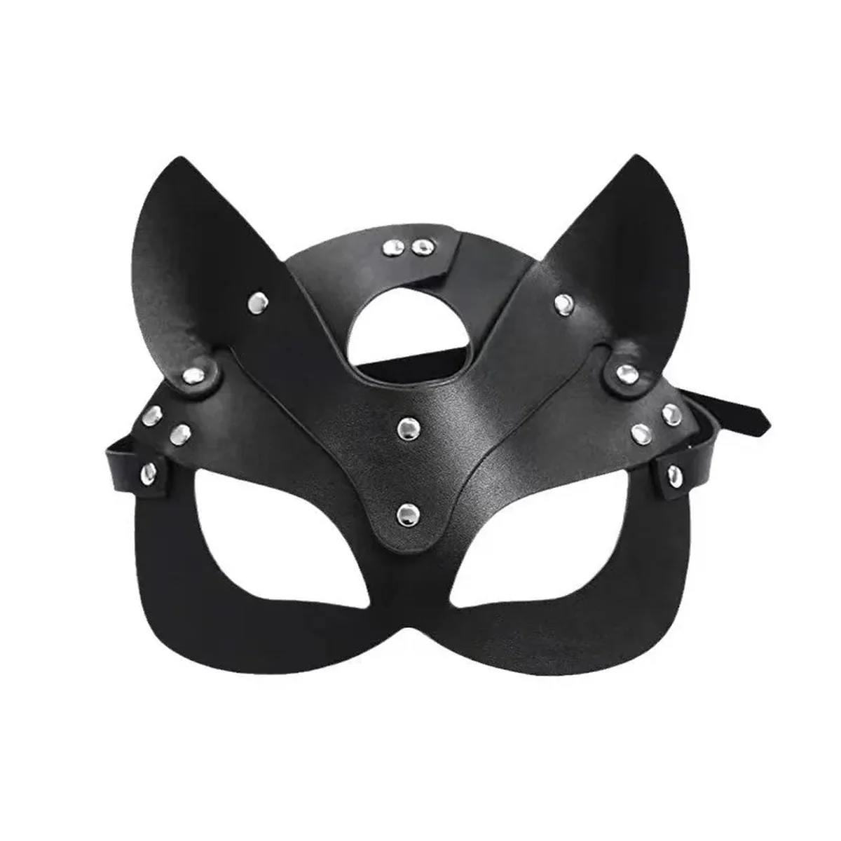 Masquerade Mask, black cat style with ears and rivets