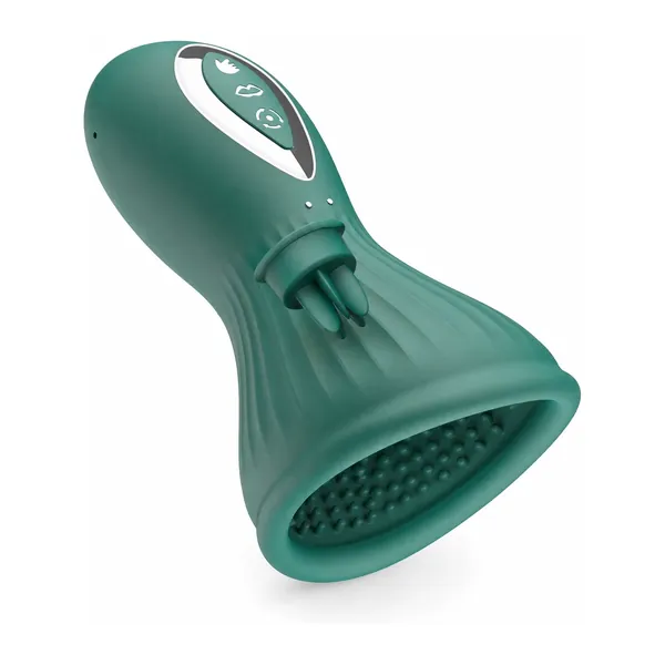 Rotating Nipple Sucker Vibrator, teal silicone body with control panel