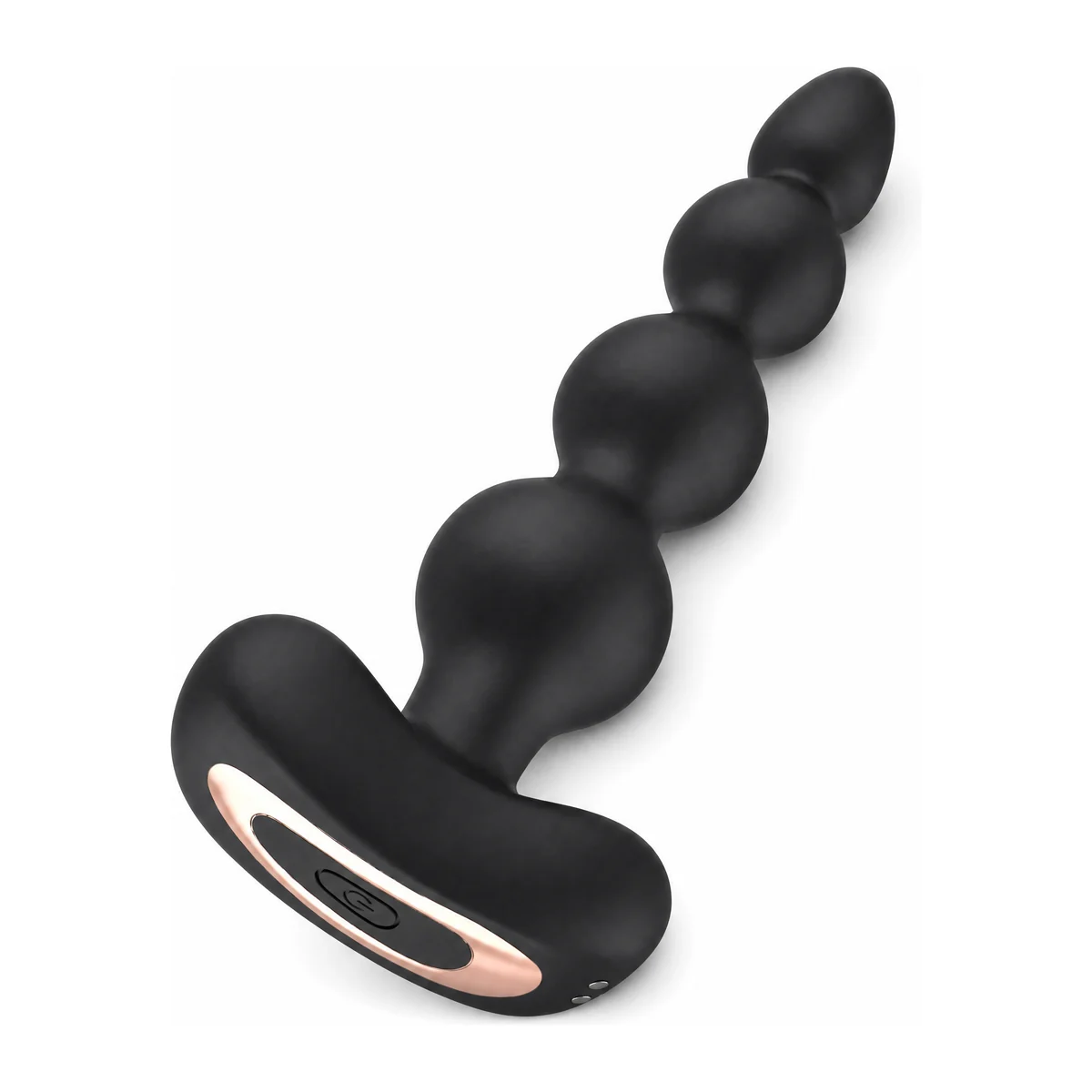 Rechargeable Anal Beads, black silicone with rose-gold base panel