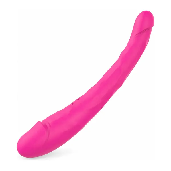 Rechargeable Double Dildo, pink silicone, curved double end