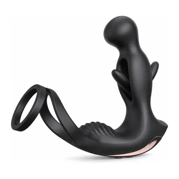 Rechargeable Prostate Plug with cock ring, black silicone