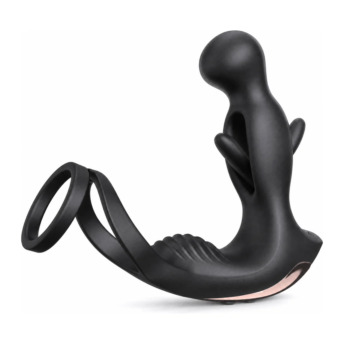 Rechargeable Prostate Plug with cock ring, black silicone