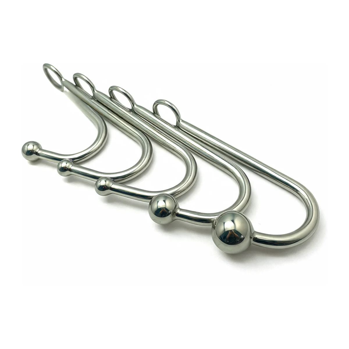 Steel Anal Hook, polished stainless hooks in four graduated sizes