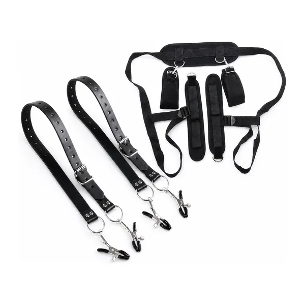 2-Piece Strap Set, two clamp straps and body harness laid flat