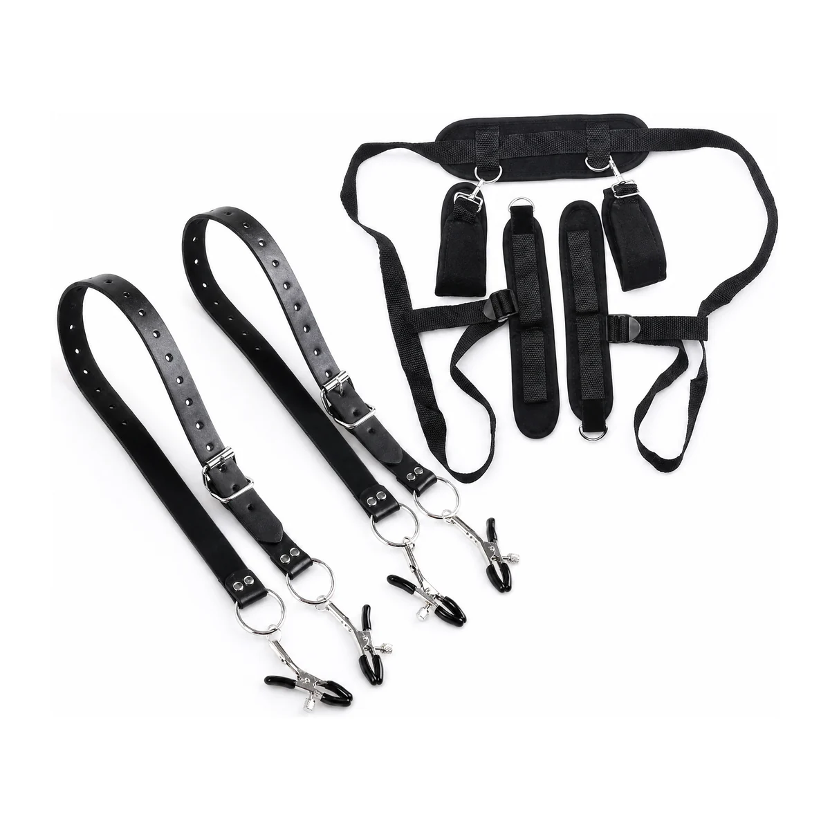 Strap Set 2Pc, two clamp straps and body harness laid flat