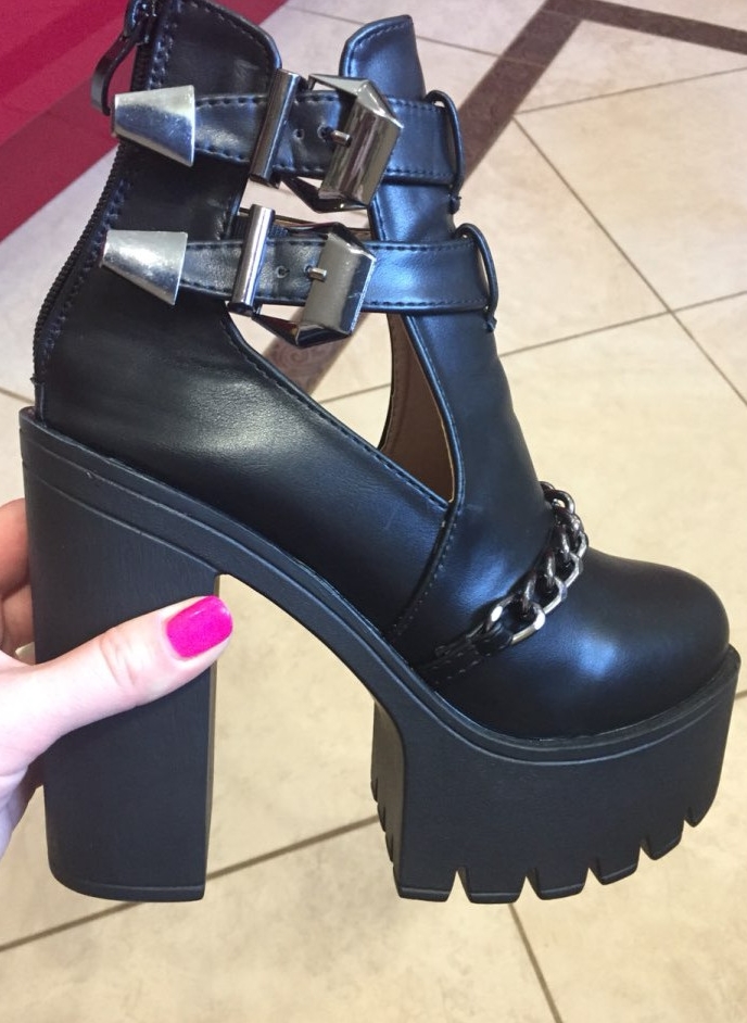 Chains and Whips Thick Heel Boots | Onyx Bunny