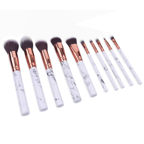 White Marble Pattern Makeup 10pc Brush Set - Onyx Bunny
