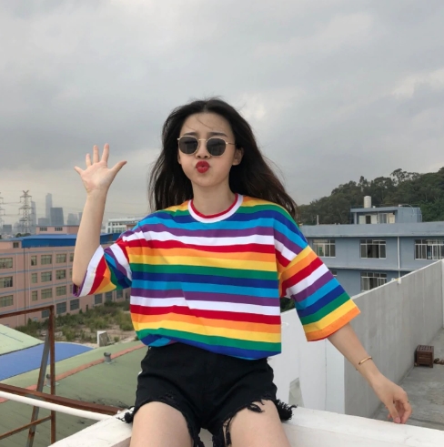 Harajuku Rainbow Shirt - Onyx Bunny