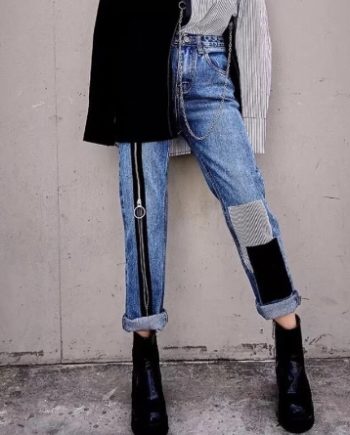 Patchwork Zippered Denim Jeans