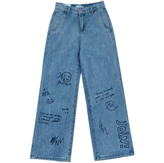 Marker Doodle Baggy Jeans - Onyx Bunny